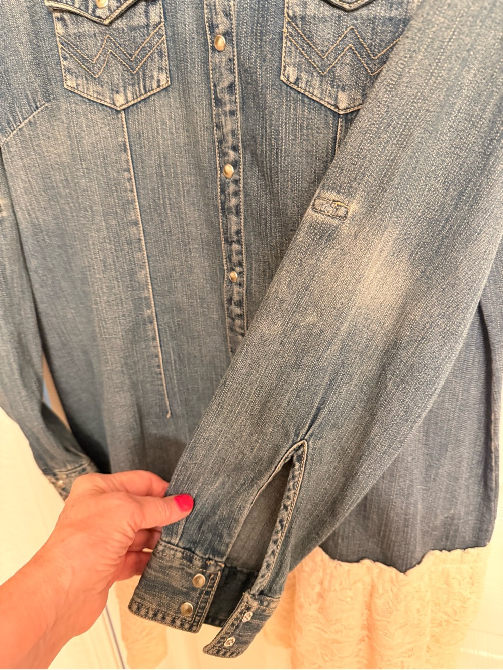 Wrangler Jean Dress trimmed with Cream colored lace bottom - Picture 7 of 11